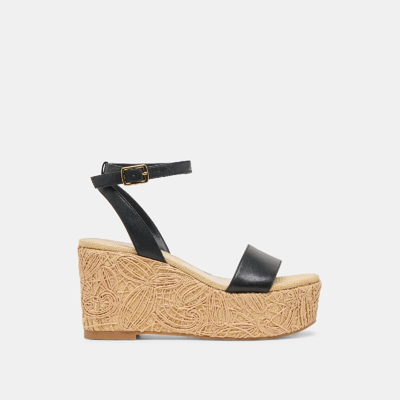 Bold and unique women's shoes for fashion-forward individualsTALISA WEDGES BLACK LEATHER