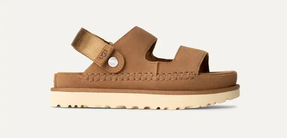 Comfy casual women's shoes for everyday wearUgg Women's Goldenstar Glide Convertible Back strap Sandal in Chestnut