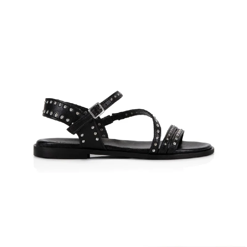 Durable and reliable women's shoesValentina: Black Leather Studded Strappy Sandals