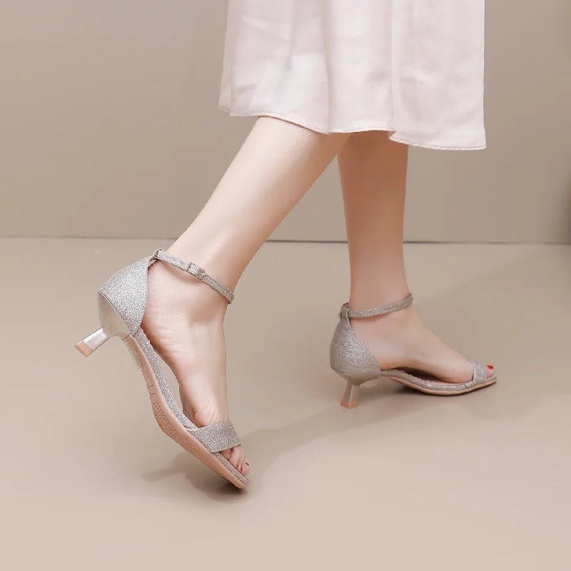 Durable and stylish women's shoes for outdoor activitiesSleek Ankle Clasp Sandals -Glitter Champagne (588.006)