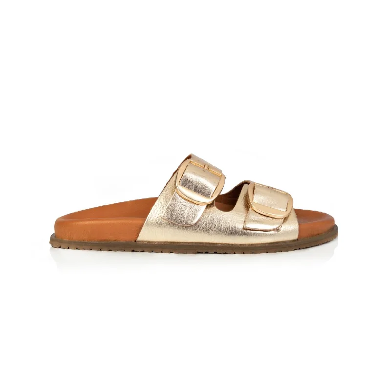 Chic and stylish women's shoes that complement every outfit and occasioTalia: Gold Two Bar Sandals
