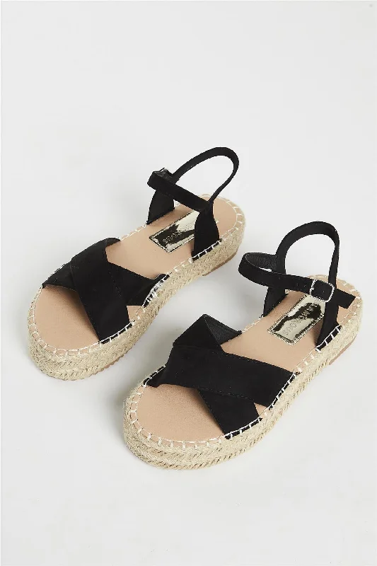 Feminine and romantic women's shoe designsBlack Micro Espadrille Sandals