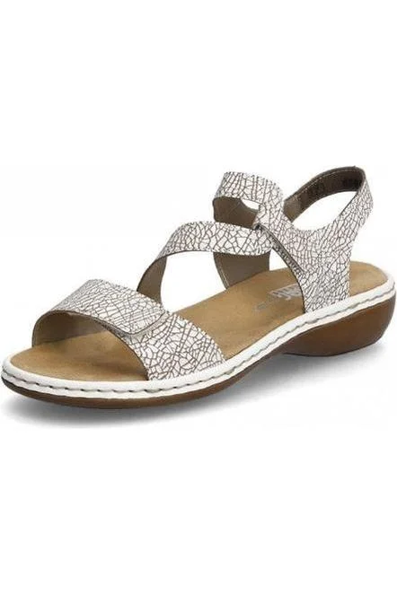 Comfy and stylish women's shoes for everyday casual wearRieker Ladies 659C7-81 Pattern/White Sandal