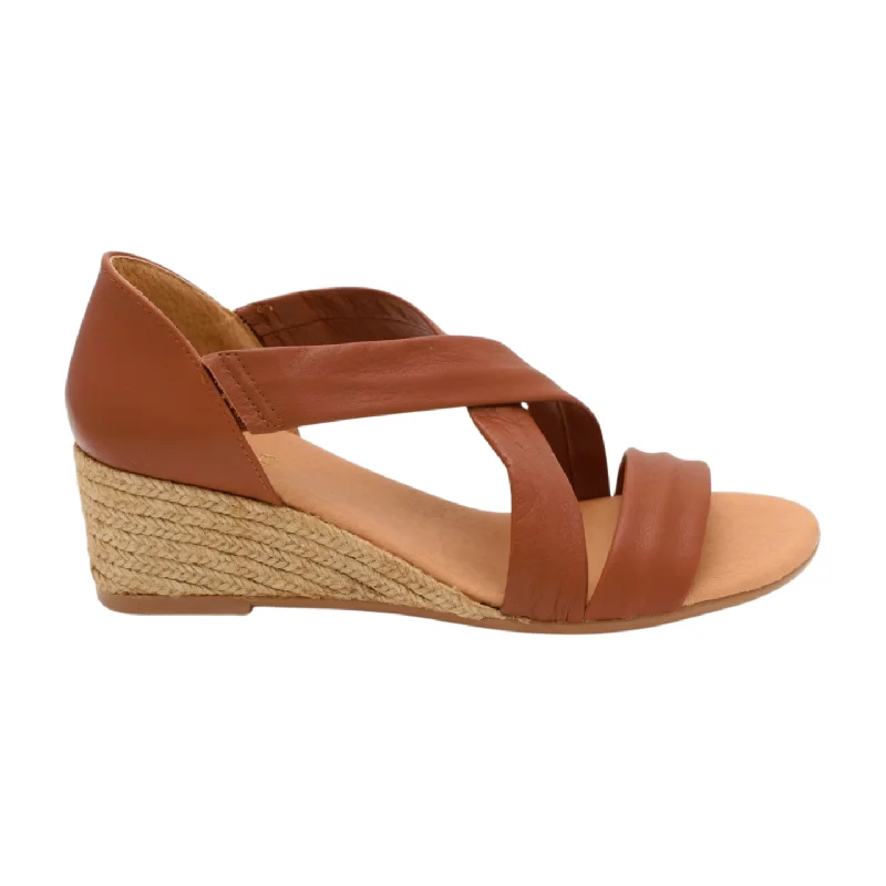 Comfy and stylish women's shoes for everyday elegancePINAZ Tan Leather Criss Cross Wedge Sandal