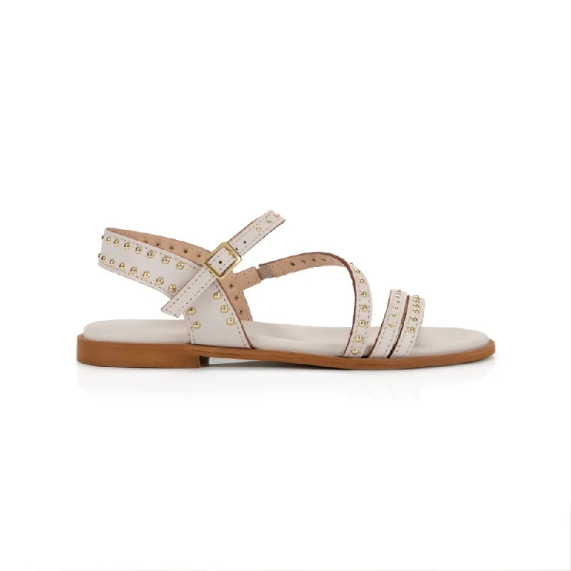 Elegant and sophisticated women's shoes for dinner datesValentina: Ivory Leather Studded Strappy Sandals