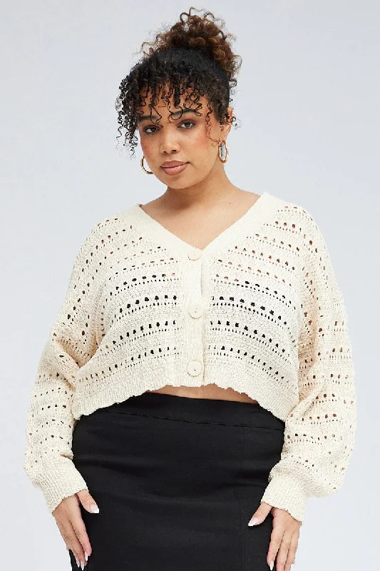 Beige Crochet Oversized Cardigan