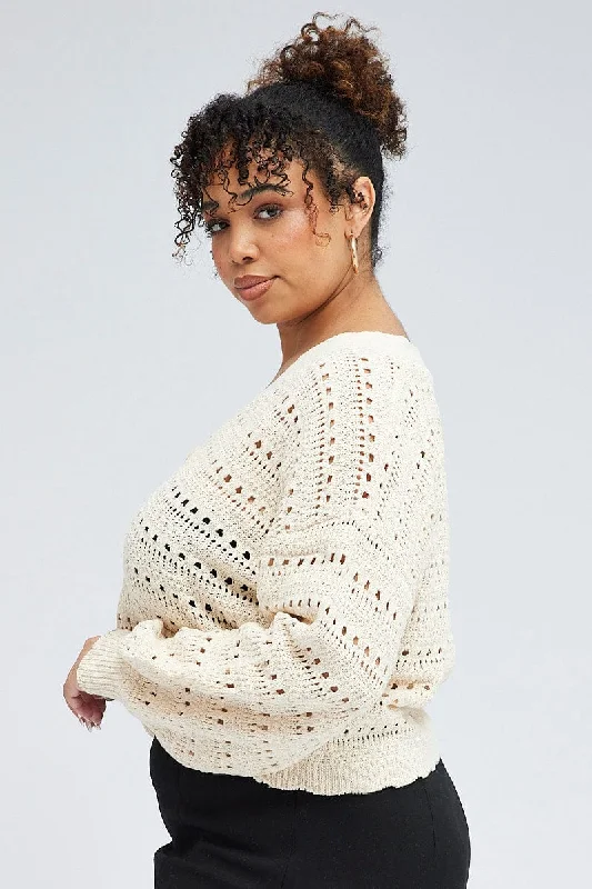 Beige Crochet Oversized Cardigan