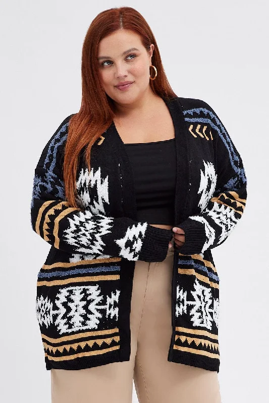 Black Aztec Longline Cardigan Long Sleeve