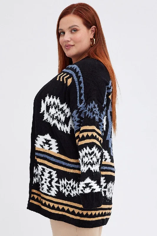 Black Aztec Longline Cardigan Long Sleeve