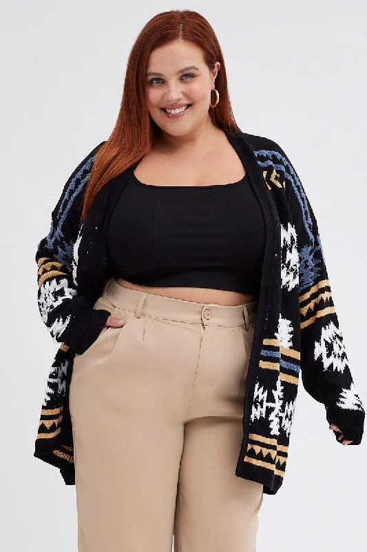 Black Aztec Longline Cardigan Long Sleeve