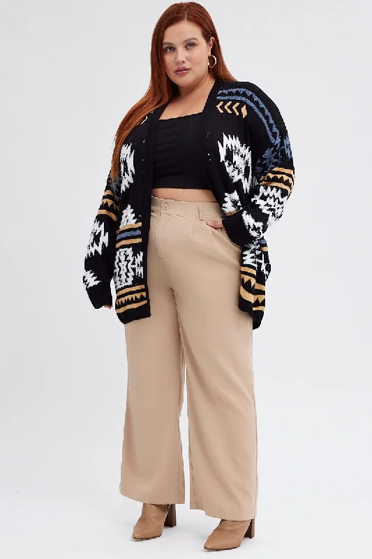 Black Aztec Longline Cardigan Long Sleeve