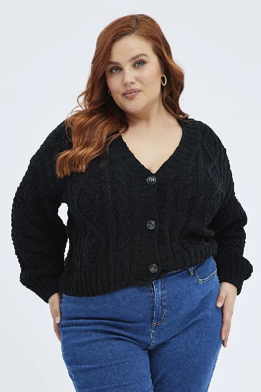 Black Knit Cardigan Cabled