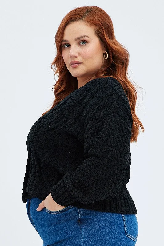 Black Knit Cardigan Cabled