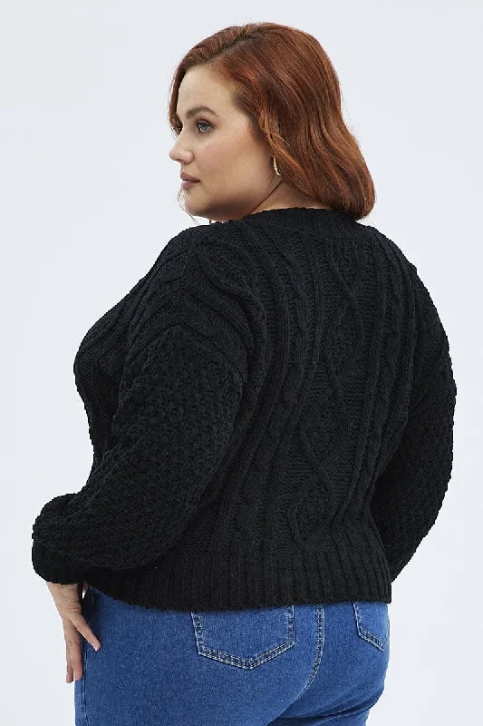 Black Knit Cardigan Cabled