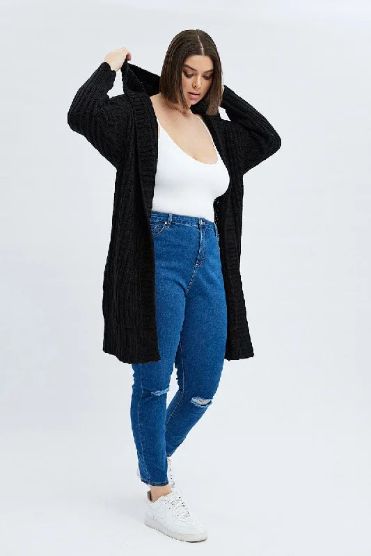 Black Oversized Longline Cardigan Hooded