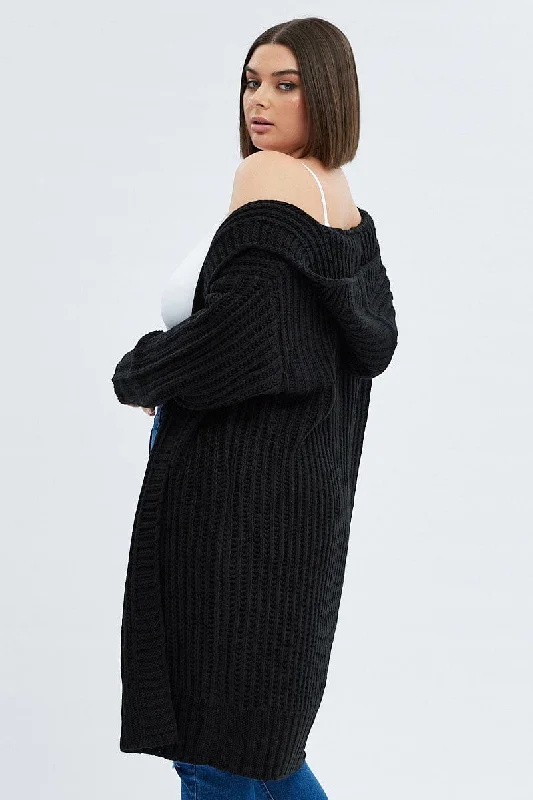 Black Oversized Longline Cardigan Hooded