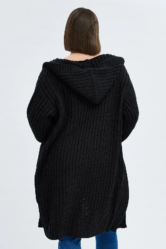 Black Oversized Longline Cardigan Hooded