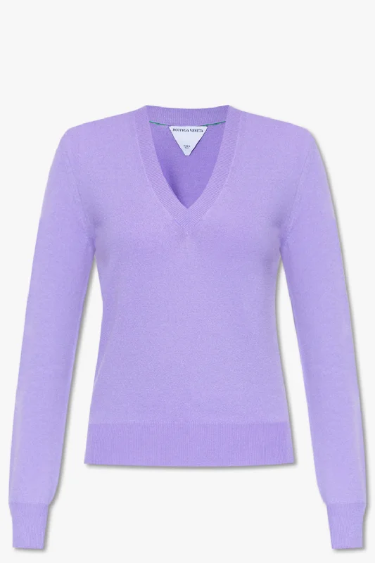 Bottega Veneta Womens Light Purple V-Neck Sweater Top