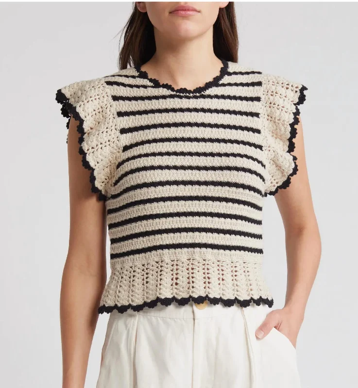 Coen Ruffle Sleeve Peplum Cotton Sweater In Oatmeal Black