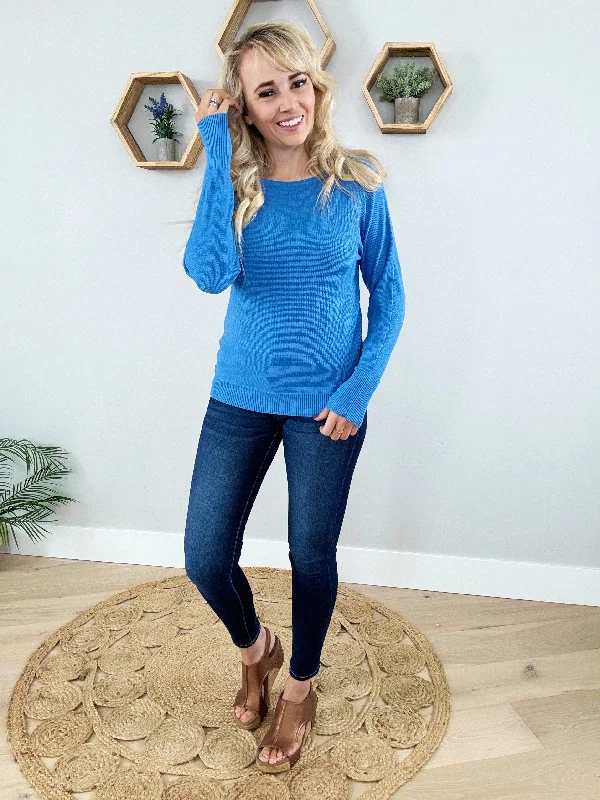 Smart Girl Ribbed Sweater in Cobalt Blue