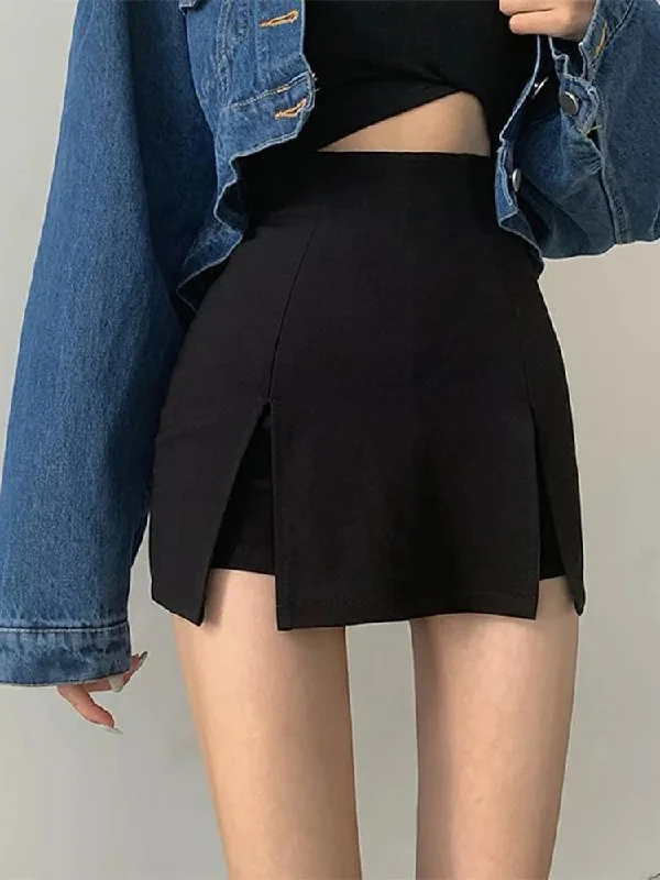 Split Skirt Women's Office Ladies Suit Skirt Summer New Black Mini A-line Pants Skirt High Waist Wide Leg Short