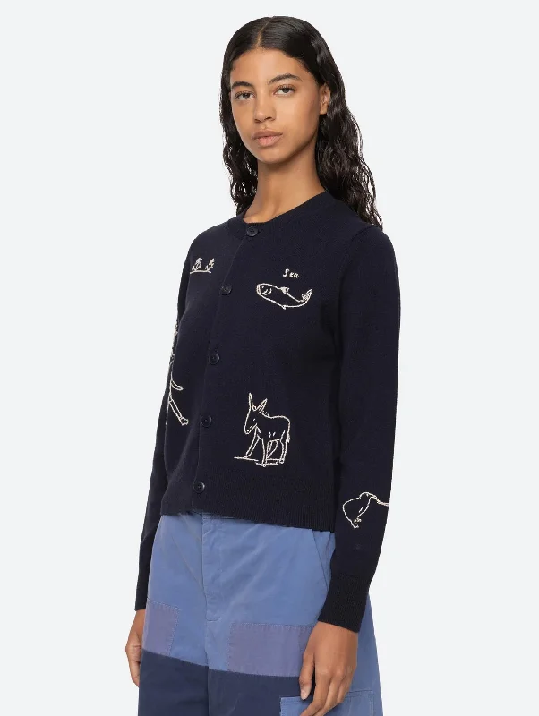 Demi French Workwear Cardigan in Navy