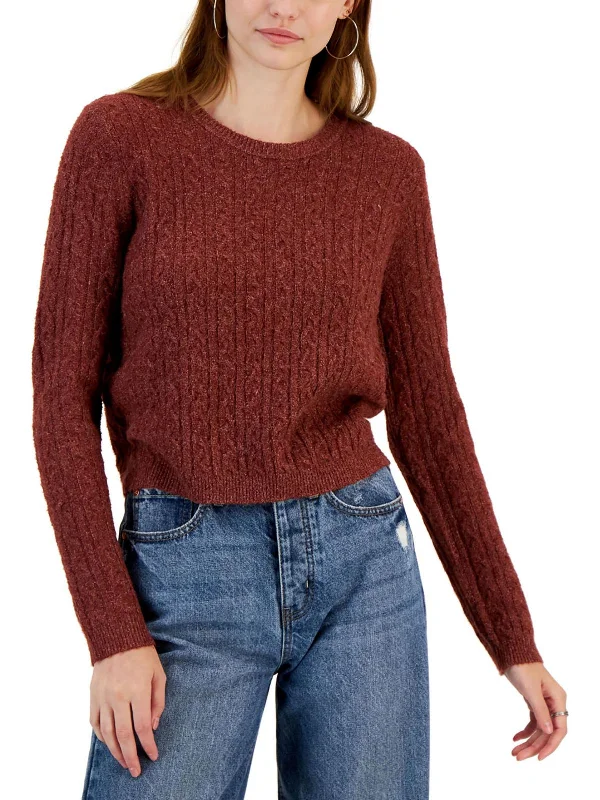 Juniors Womens Crewneck Cable Knit Pullover Sweater