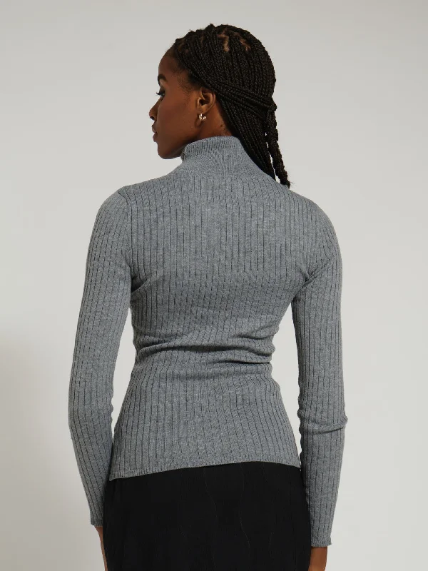 Mini Cable Core Poloneck Knitwear - Grey