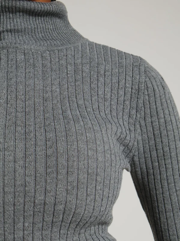 Mini Cable Core Poloneck Knitwear - Grey