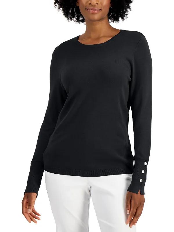 Petites Womens Ribbed Pull On Crop Sweater