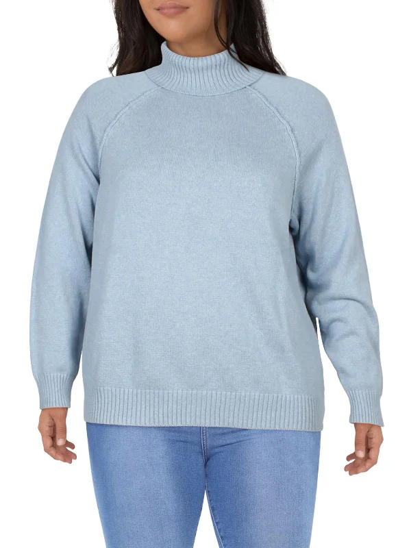 Plus Womens Ribbed Trim Turtle Neck Pullover Sweater