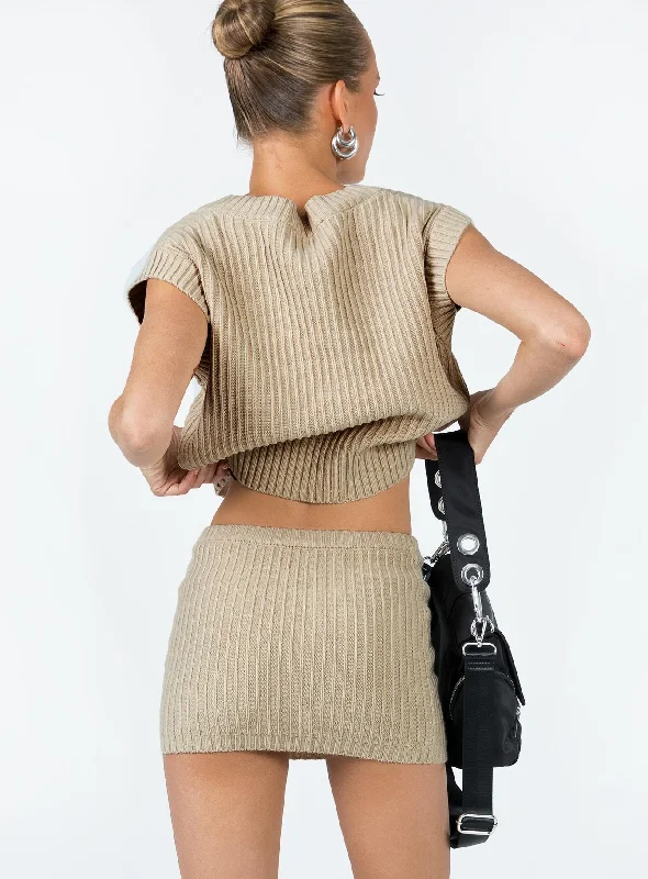 Saddle Knit Mini Skirt Beige