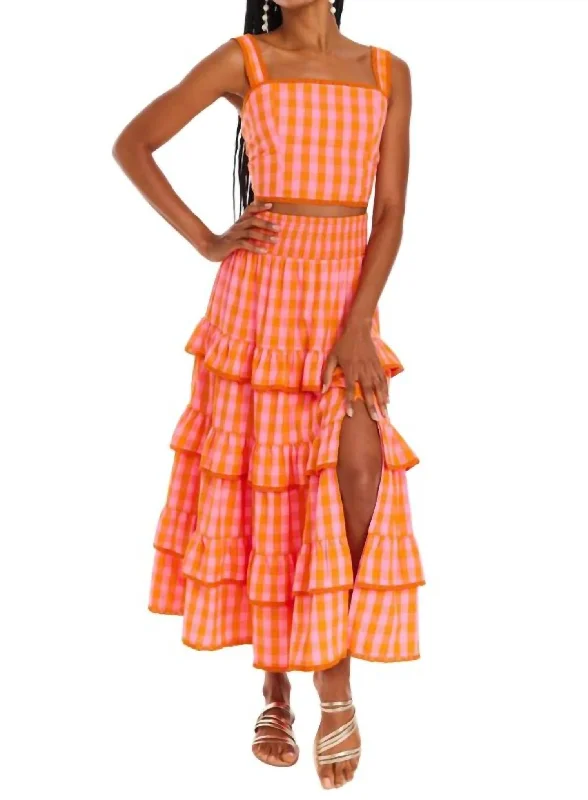 Savannah Midi Skirt In Orange / Pink