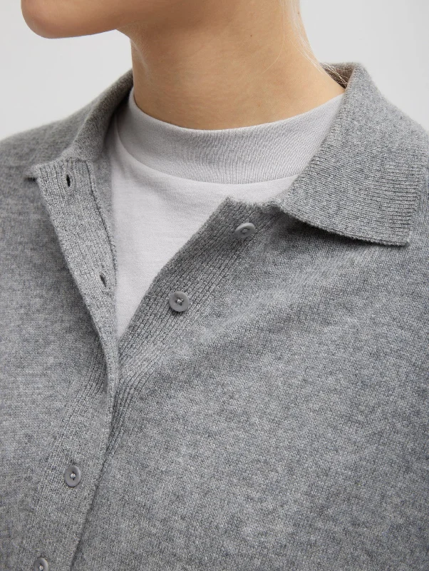 Washable Cashmere Easy Polo in Heather Grey