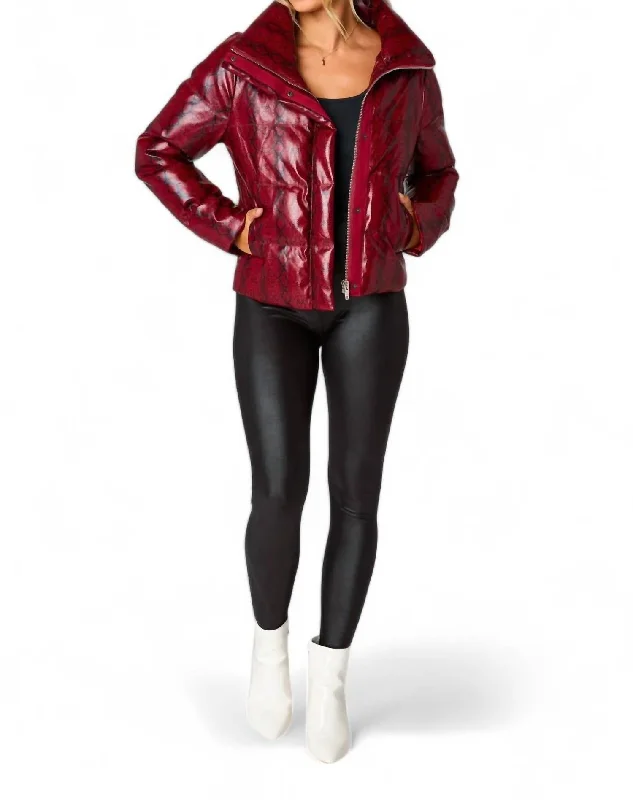 Addison Puffer Jacket In Red Snake