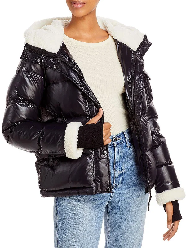 Jane Womens Down Fur Trim Puffer Jacket