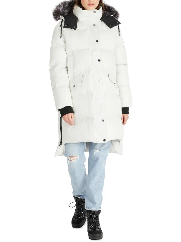 Reyna Womens Faux Fur Trim Puffer Parka Coat