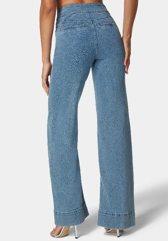 High Waist Seam Detail Ultra Wide Leg Jeans