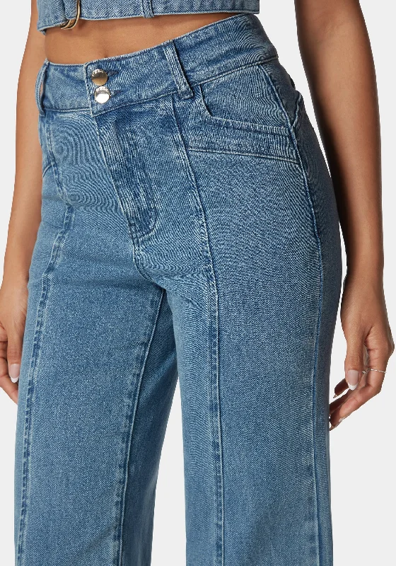 High Waist Seam Detail Ultra Wide Leg Jeans