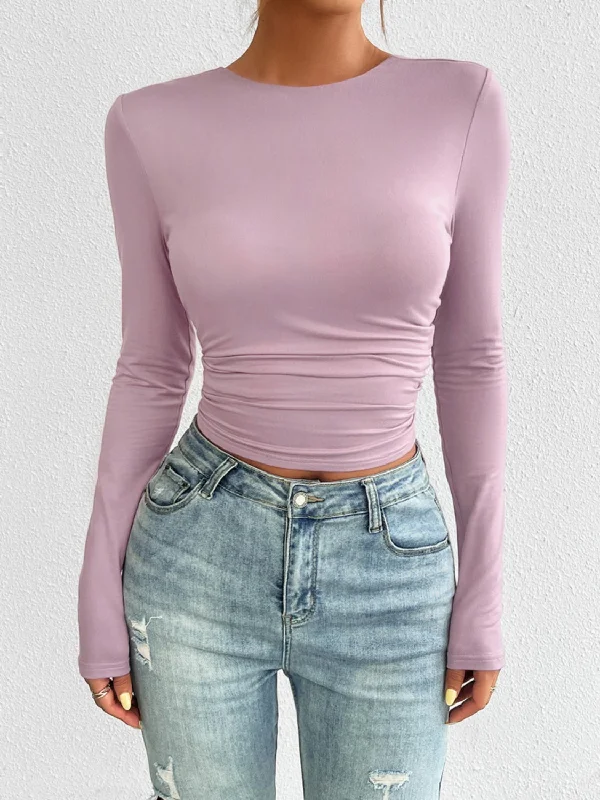 Hot Girl Backless Crewneck Long Sleeve Top