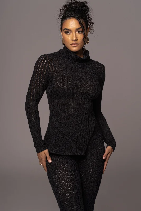 Black One Call Away Ribbed Turtleneck Top