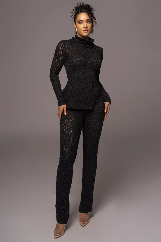 Black One Call Away Ribbed Turtleneck Top