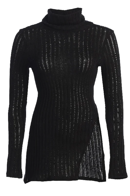 Black One Call Away Ribbed Turtleneck Top