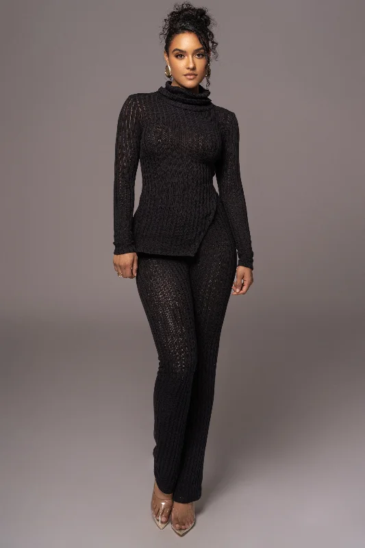 Black One Call Away Ribbed Turtleneck Top