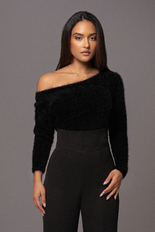 Black Yesenia Asymmetrical Knit Top