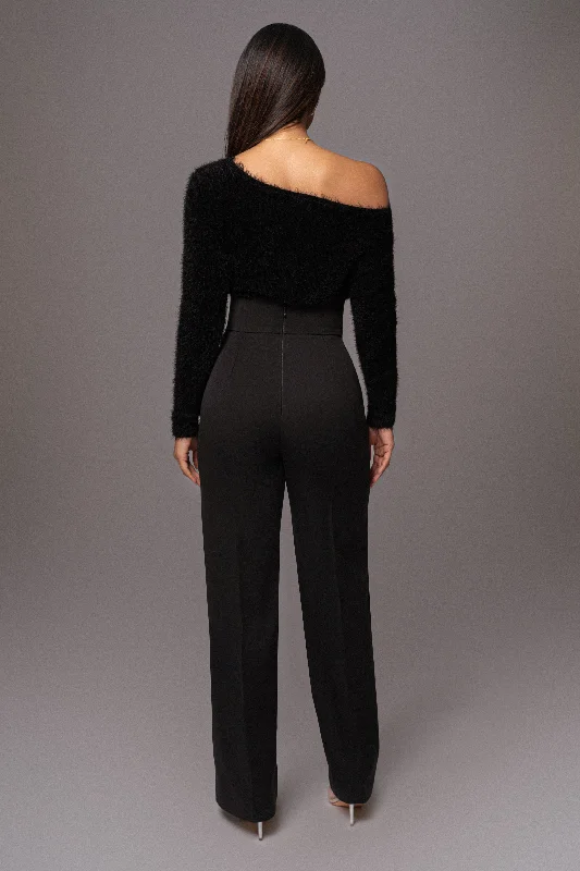 Black Yesenia Asymmetrical Knit Top