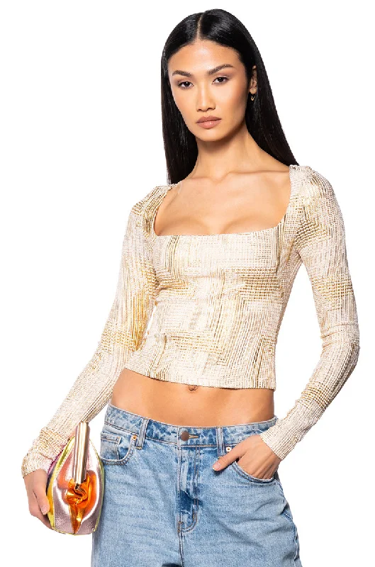 GEO METALLIC SQUARE NECK TOP