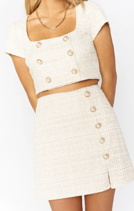 Landon Crop Top ~ White Tweed Stretch