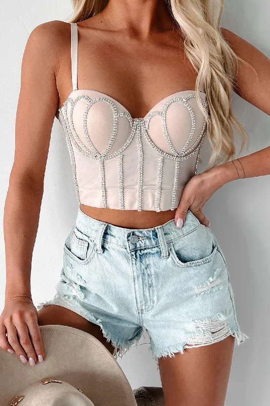 Moonlight Moments Rhinestone Bustier Crop Top (Nude)