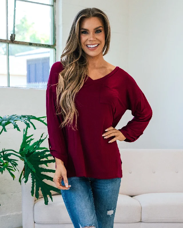 Bexley Burgundy Boyfriend 3/4 Sleeve Top